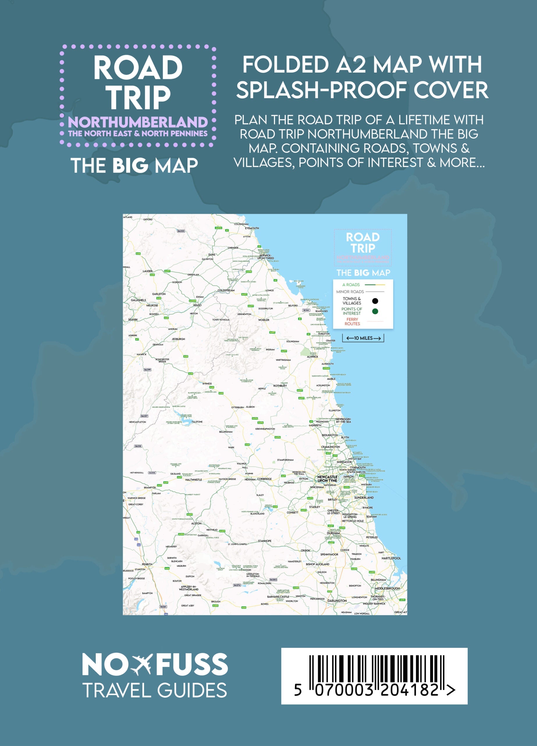Road Trip Northumberland - The Big Map - A2 Foldable Splashproof Road Map image 1