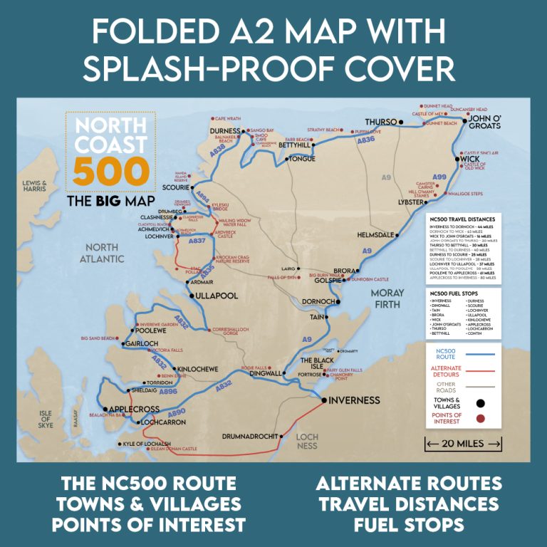 NC500 Map - North Coast 500 The Big Map - A2 Foldable Robbie Roams