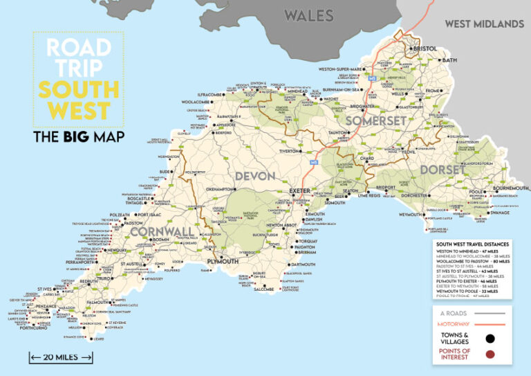 Road Trip South West - The Big Map - A2 Foldable Road Map